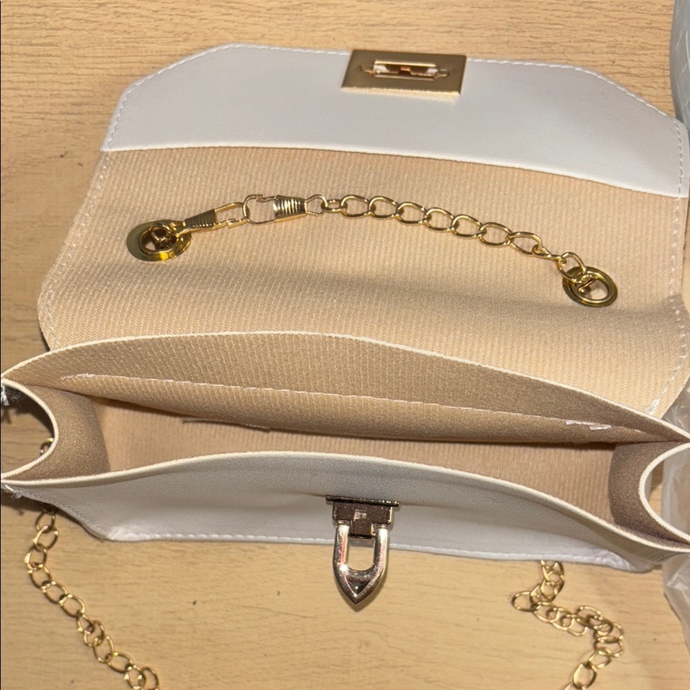 Shimmer White Crossbody Bag with Gold Chain - Picture 7 of 7